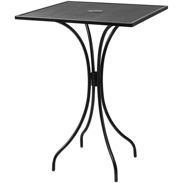 BFM Seating Barnegat 36" Square Black Steel Mesh Bar Height Table With Umbrella Hole 1 BFM Seating Barnegat 36" Square Black Steel Mesh Bar Height Table With Umbrella Hole