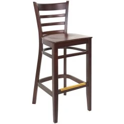 BFM Seating Berkeley Dark Walnut Beechwood Ladder Back Barstool With Veneer Wood Seat