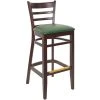 BFM Seating Berkeley Dark Walnut Beechwood Ladder Back Barstool With 2" Green Vinyl Seat
