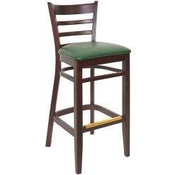 BFM Seating Berkeley Dark Walnut Beechwood Ladder Back Barstool With 2" Green Vinyl Seat