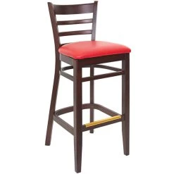 BFM Seating Berkeley Dark Walnut Beechwood Ladder Back Barstool With 2" Red Vinyl Seat