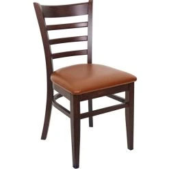 BFM Seating Berkeley Dark Walnut Beechwood Ladder Back Side Chair With 2" Light Brown Vinyl Seat