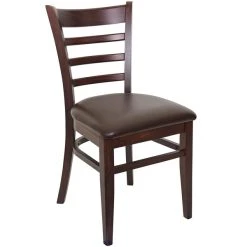 BFM Seating Berkeley Dark Walnut Beechwood Ladder Back Side Chair With 2" Dark Brown Vinyl Seat
