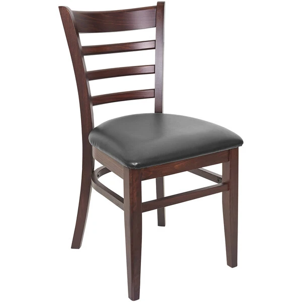 BFM Seating Berkeley Dark Walnut Beechwood Ladder Back Side Chair With 2" Black Vinyl Seat 1 BFM Seating Berkeley Dark Walnut Beechwood Ladder Back Side Chair With 2" Black Vinyl Seat