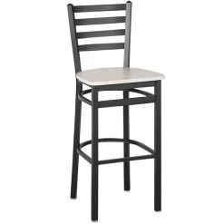 BFM Seating Lima Sand Black Steel Ladder Back Barstool With Relic Antique Wash Seat