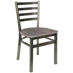 BFM Seating Lima Clear Coated Steel Ladder Back Side Chair With Relic Chestnut Seat