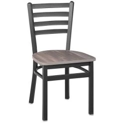 BFM Seating Lima Sand Black Steel Ladder Back Side Chair With Relic Chestnut Seat