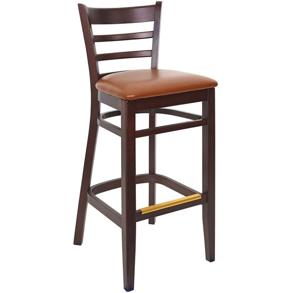 BFM Seating Berkeley Dark Walnut Beechwood Ladder Back Barstool With 2" Light Brown Vinyl Seat 1 BFM Seating Berkeley Dark Walnut Beechwood Ladder Back Barstool With 2" Light Brown Vinyl Seat