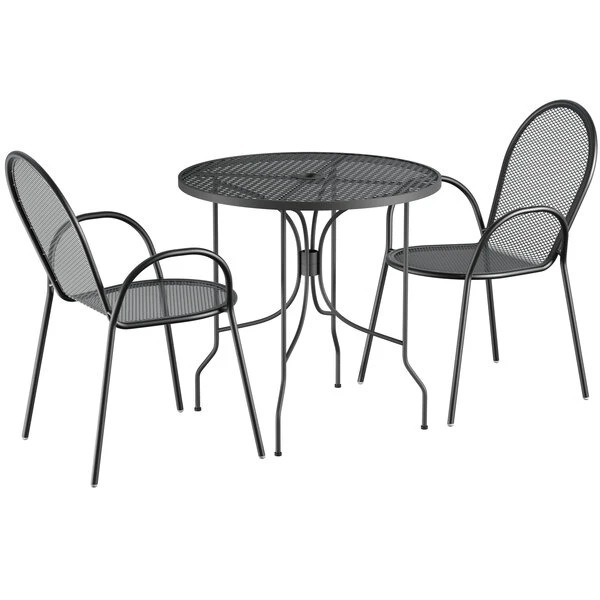 Lancaster Table & Seating Harbor Black 30" Round Outdoor Standard Height Table With Ornate Legs And 2 Arm Chairs 2 Lancaster Table & Seating Harbor Black 30" Round Outdoor Standard Height Table With Ornate Legs And 2 Arm Chairs - Image 2