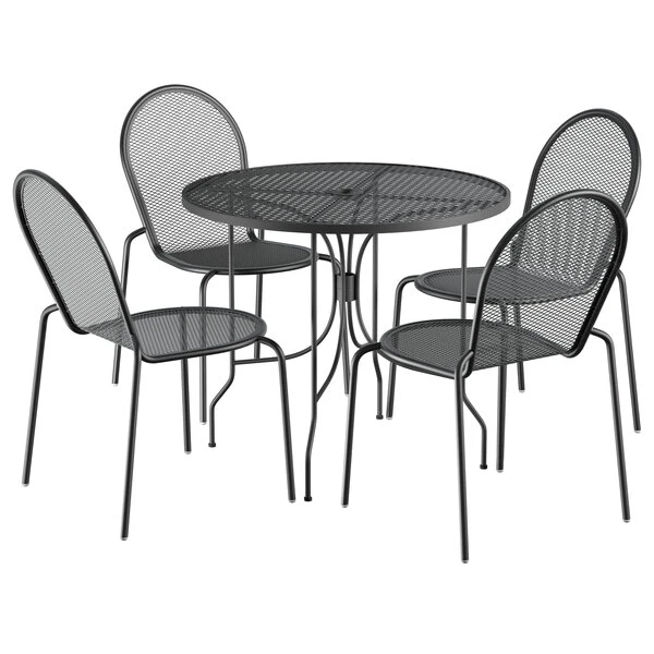 Lancaster Table & Seating Harbor Black 36" Round Outdoor Standard Height Table With Ornate Legs And 4 Side Chairs 2 Lancaster Table & Seating Harbor Black 36" Round Outdoor Standard Height Table With Ornate Legs And 4 Side Chairs - Image 2