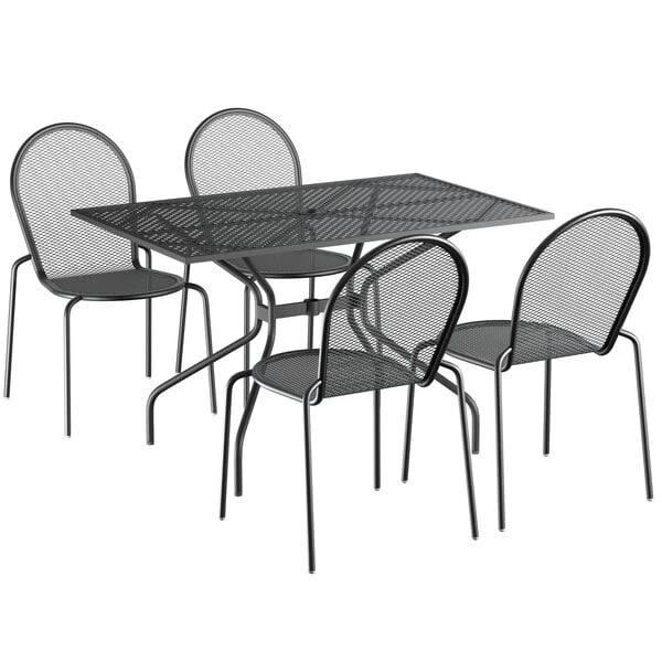 Lancaster Table & Seating Harbor Black 30" X 48" Rectangular Outdoor Standard Height Table With Modern Legs And 4 Side Chairs 2 Lancaster Table & Seating Harbor Black 30" X 48" Rectangular Outdoor Standard Height Table With Modern Legs And 4 Side Chairs - Image 2