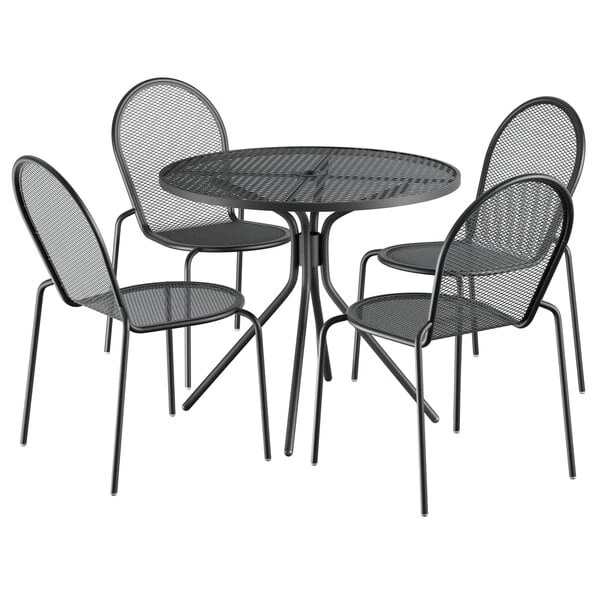 Lancaster Table & Seating Harbor Black 36" Round Outdoor Standard Height Table With Modern Legs And 4 Side Chairs 2 Lancaster Table & Seating Harbor Black 36" Round Outdoor Standard Height Table With Modern Legs And 4 Side Chairs - Image 2