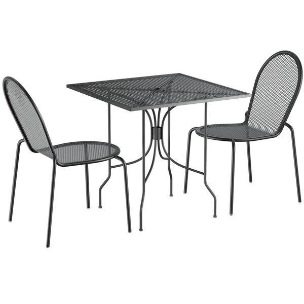 Lancaster Table & Seating Harbor Black 30" Square Outdoor Standard Height Table With Ornate Legs And 2 Side Chairs 2 Lancaster Table & Seating Harbor Black 30" Square Outdoor Standard Height Table With Ornate Legs And 2 Side Chairs - Image 2