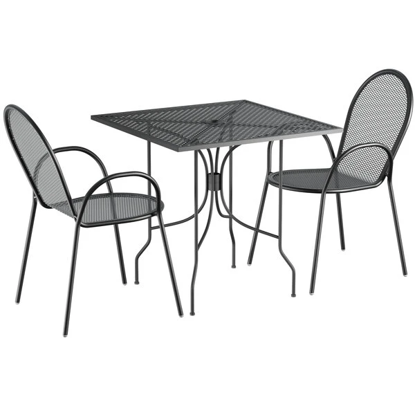 Lancaster Table & Seating Harbor Black 30" Square Outdoor Standard Height Table With Ornate Legs And 2 Arm Chairs 2 Lancaster Table & Seating Harbor Black 30" Square Outdoor Standard Height Table With Ornate Legs And 2 Arm Chairs - Image 2