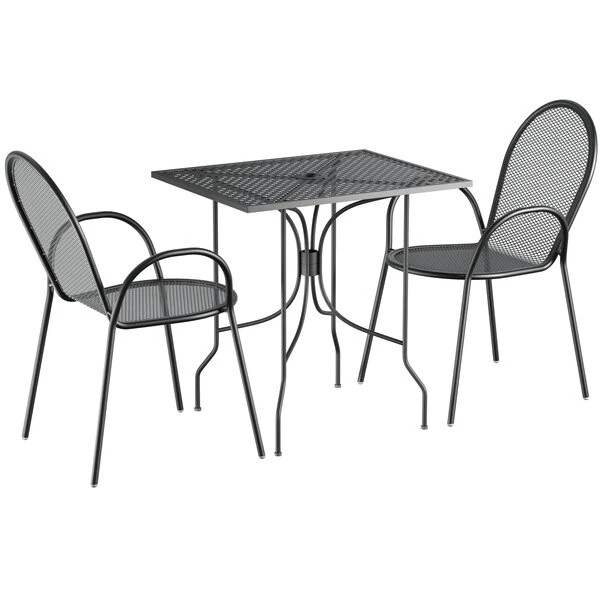 Lancaster Table & Seating Harbor Black 24" X 30" Rectangular Outdoor Standard Height Table With Ornate Legs And 2 Arm Chairs 2 Lancaster Table & Seating Harbor Black 24" X 30" Rectangular Outdoor Standard Height Table With Ornate Legs And 2 Arm Chairs - Image 2