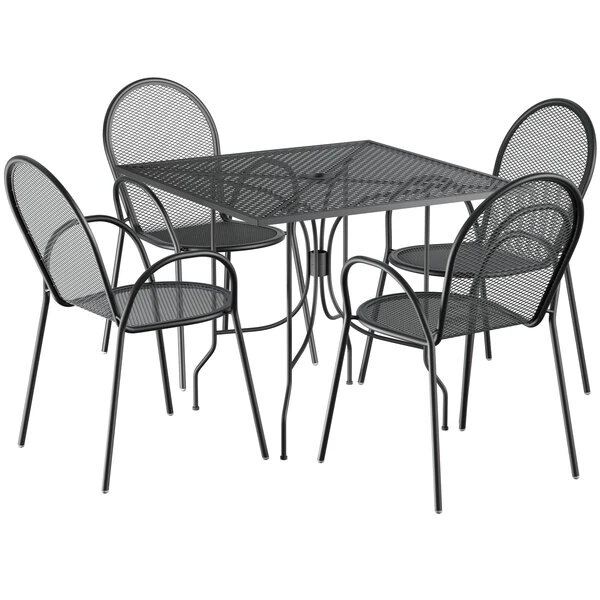 Lancaster Table & Seating Harbor Black 36" Square Outdoor Standard Height Table With Ornate Legs And 4 Arm Chairs 2 Lancaster Table & Seating Harbor Black 36" Square Outdoor Standard Height Table With Ornate Legs And 4 Arm Chairs - Image 2