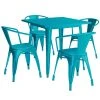 LT&S Alloy Series Lancaster Table & Seating Alloy Series 32" X 32" Teal Dining Height Outdoor Table With 4 Arm Chairs