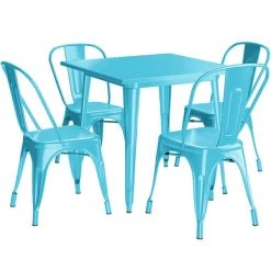 LT&S Alloy Series Lancaster Table & Seating Alloy Series 32" X 32" Arctic Blue Dining Height Outdoor Table With 4 Industrial Cafe Chairs