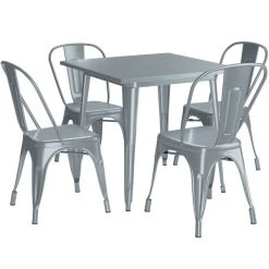 LT&S Alloy Series Lancaster Table & Seating Alloy Series 32" X 32" Charcoal Dining Height Outdoor Table With 4 Industrial Cafe Chairs