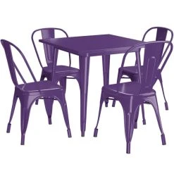 LT&S Alloy Series Lancaster Table & Seating Alloy Series 32" X 32" Purple Dining Height Outdoor Table With 4 Industrial Cafe Chairs