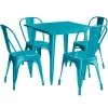 LT&S Alloy Series Lancaster Table & Seating Alloy Series 32" X 32" Teal Dining Height Outdoor Table With 4 Industrial Cafe Chairs