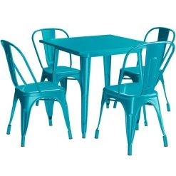 LT&S Alloy Series Lancaster Table & Seating Alloy Series 32" X 32" Teal Dining Height Outdoor Table With 4 Industrial Cafe Chairs