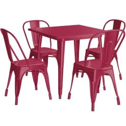 LT&S Alloy Series Lancaster Table & Seating Alloy Series 32" X 32" Sangria Dining Height Outdoor Table With 4 Industrial Cafe Chairs