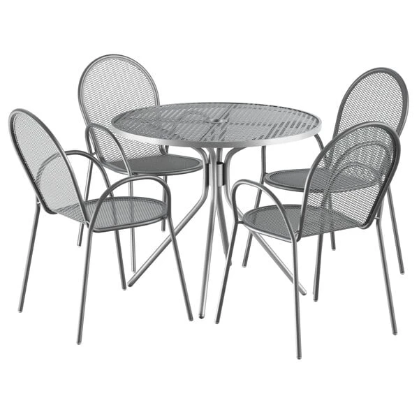Lancaster Table & Seating Harbor Gray 36" Round Outdoor Standard Height Table With Modern Legs And 4 Arm Chairs 2 Lancaster Table & Seating Harbor Gray 36" Round Outdoor Standard Height Table With Modern Legs And 4 Arm Chairs - Image 2