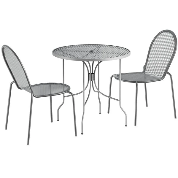 Lancaster Table & Seating Harbor Gray 30" Round Outdoor Standard Height Table With Ornate Legs And 2 Side Chairs 2 Lancaster Table & Seating Harbor Gray 30" Round Outdoor Standard Height Table With Ornate Legs And 2 Side Chairs - Image 2