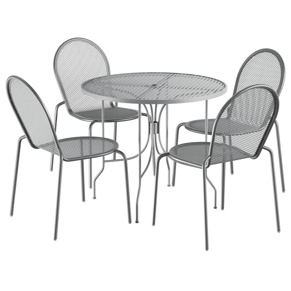 Lancaster Table & Seating Harbor Gray 36" Round Outdoor Standard Height Table With Ornate Legs And 4 Side Chairs 2 Lancaster Table & Seating Harbor Gray 36" Round Outdoor Standard Height Table With Ornate Legs And 4 Side Chairs - Image 2