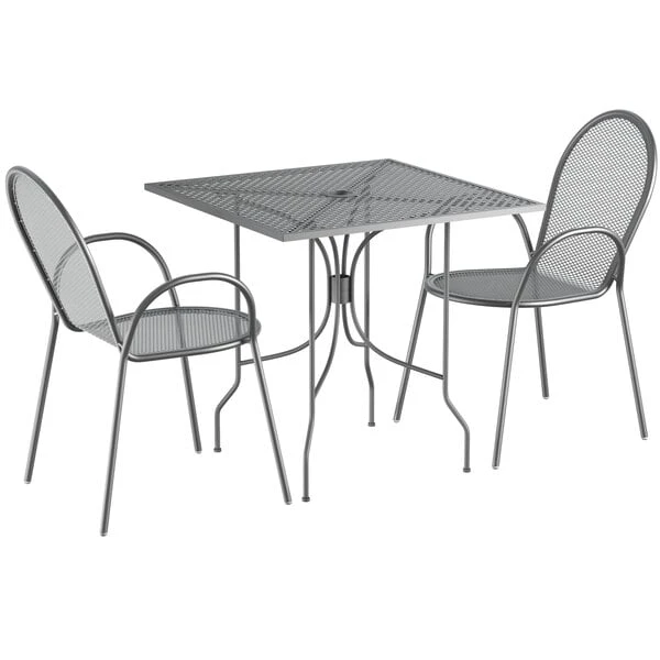 Lancaster Table & Seating Harbor Gray 30" Square Outdoor Standard Height Table With Ornate Legs And 2 Arm Chairs 2 Lancaster Table & Seating Harbor Gray 30" Square Outdoor Standard Height Table With Ornate Legs And 2 Arm Chairs - Image 2