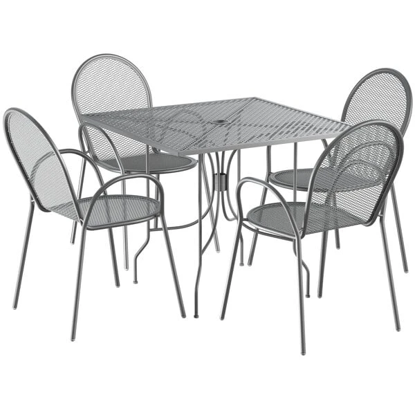 Lancaster Table & Seating Harbor Gray 36" Square Outdoor Standard Height Table With Ornate Legs And 4 Arm Chairs 2 Lancaster Table & Seating Harbor Gray 36" Square Outdoor Standard Height Table With Ornate Legs And 4 Arm Chairs - Image 2