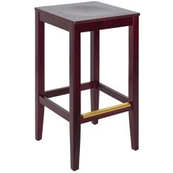 BFM Seating Stockton Dark Mahogany Beechwood Square Backless Barstool With Veneer Wood Seat