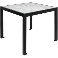 BFM Seating Surf 32" Square Black Aluminum Bolt-Down Carrara Top Standard Height Table