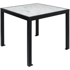 BFM Seating Surf 36" Square Black Aluminum Bolt-Down Carrara Top Standard Height Table