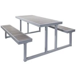 BFM Seating Seaside 72" X 27 1/2" Soft Gray Aluminum Picnic Table With Gray Synthetic Teak Top