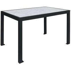 BFM Seating Surf 32" X 48" Black Aluminum Bolt-Down Carrara Top Standard Height Table