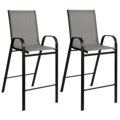 Flash Furniture Brazos Series Gray Stackable Outdoor Flex Comfort Barstool With Steel Frame - 2/Pack