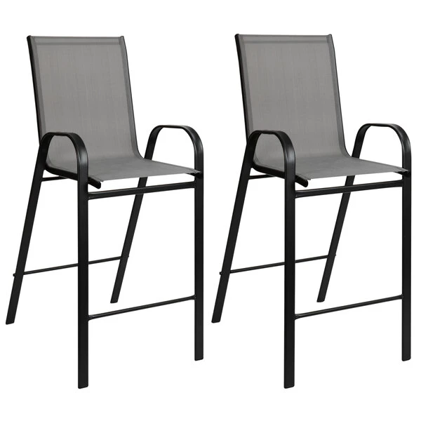 Flash Furniture Brazos Series Gray Stackable Outdoor Flex Comfort Barstool With Steel Frame - 2/Pack 1 Flash Furniture Brazos Series Gray Stackable Outdoor Flex Comfort Barstool With Steel Frame - 2/Pack