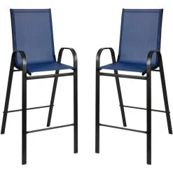 Flash Furniture Brazos Series Navy Stackable Outdoor Flex Comfort Barstool With Steel Frame - 2/Pack