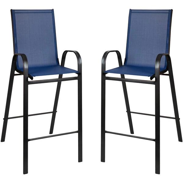 Flash Furniture Brazos Series Navy Stackable Outdoor Flex Comfort Barstool With Steel Frame - 2/Pack 1 Flash Furniture Brazos Series Navy Stackable Outdoor Flex Comfort Barstool With Steel Frame - 2/Pack