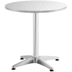 Lancaster Table & Seating 28" Chrome Powder-Coated Round Steel And Aluminum Dining Set With 2 Aluminum Outdoor Side Chairs -Zown Shop 2234470