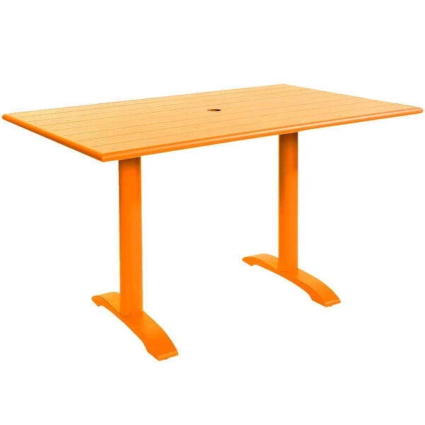 BFM Seating Bali-Beachcomber 32" X 48" Citrus Powder Coated Aluminum Bar Height Outdoor / Indoor Table With Cross Base And Umbrella Hole 1 BFM Seating Bali-Beachcomber 32" X 48" Citrus Powder Coated Aluminum Bar Height Outdoor / Indoor Table With Cross Base And Umbrella Hole