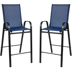 Flash Furniture TLH-073H092H-NV-GG 27 1/2" X 27 1/2" X 39 1/2" Outdoor Glass Bar Table Set With 2 Navy Chairs 5 Flash Furniture TLH-073H092H-NV-GG 27 1/2" X 27 1/2" X 39 1/2" Outdoor Glass Bar Table Set With 2 Navy Chairs -Zown Shop 2235074