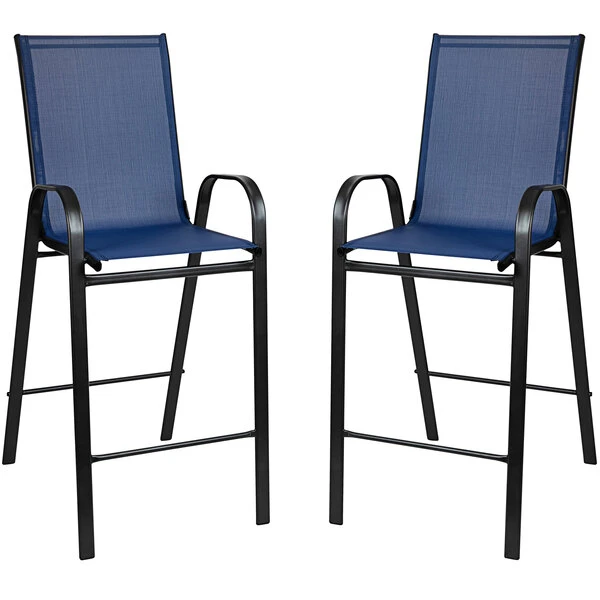 Flash Furniture TLH-073H092H-NV-GG 27 1/2" X 27 1/2" X 39 1/2" Outdoor Glass Bar Table Set With 2 Navy Chairs 3 Flash Furniture TLH-073H092H-NV-GG 27 1/2" X 27 1/2" X 39 1/2" Outdoor Glass Bar Table Set With 2 Navy Chairs - Image 3