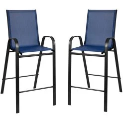 Flash Furniture TLH-073H092H4-NV-GG 27 1/2" X 27 1/2" X 39 1/2" Outdoor Glass Bar Table Set With 4 Navy Chairs -Zown Shop 2235077