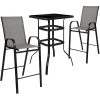 Flash Furniture TLH-073H092H-GR-GG 27 1/2" X 27 1/2" X 39 1/2" Outdoor Glass Bar Table Set With 2 Gray Chairs