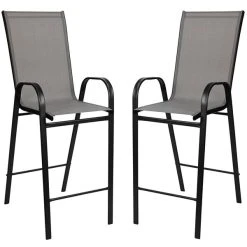 Flash Furniture TLH-073H092H-GR-GG 27 1/2" X 27 1/2" X 39 1/2" Outdoor Glass Bar Table Set With 2 Gray Chairs -Zown Shop 2235241
