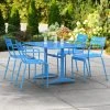Lancaster Table & Seating 32" X 48" Blue Powder-Coated Aluminum Dining Height Outdoor Table With Umbrella Hole And 4 Arm Chairs