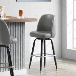 Lancaster Table & Seating Gray Barstool With 18.5" Wide Bucket Seat